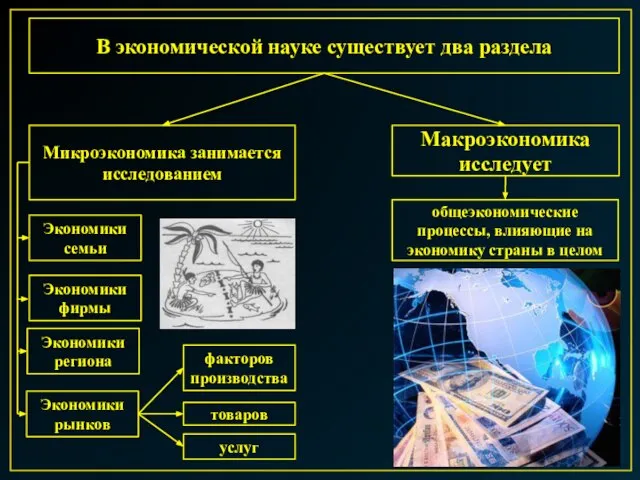 В экономической науке существует два раздела Микроэкономика занимается исследованием Макроэкономика исследует