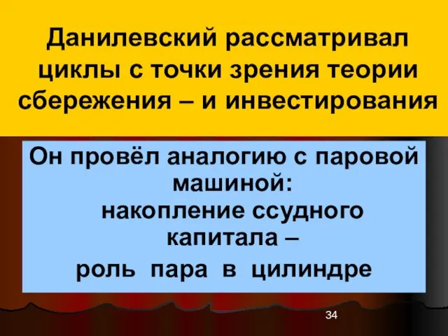 Данилевский рассматривал циклы с точки зрения теории сбережения – и инвестирования