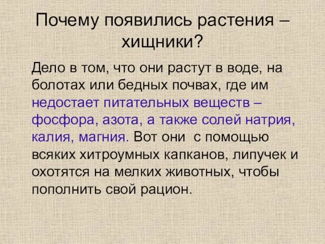 Почему появились растения – хищники? Дело в том, что они растут