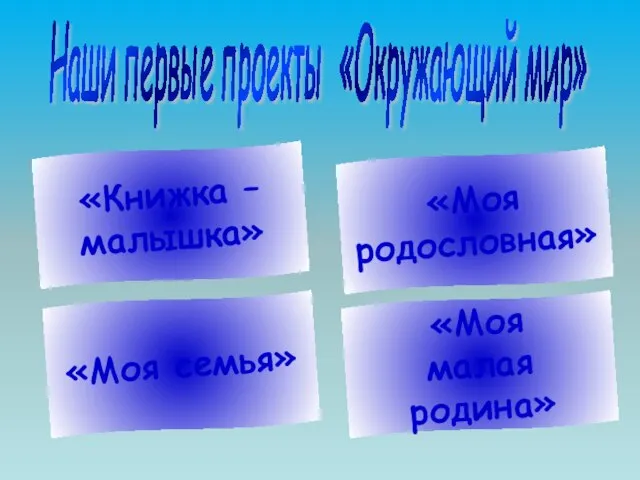 Наши первые проекты «Окружающий мир» «Моя семья» «Моя малая родина» «Моя родословная» «Книжка – малышка»