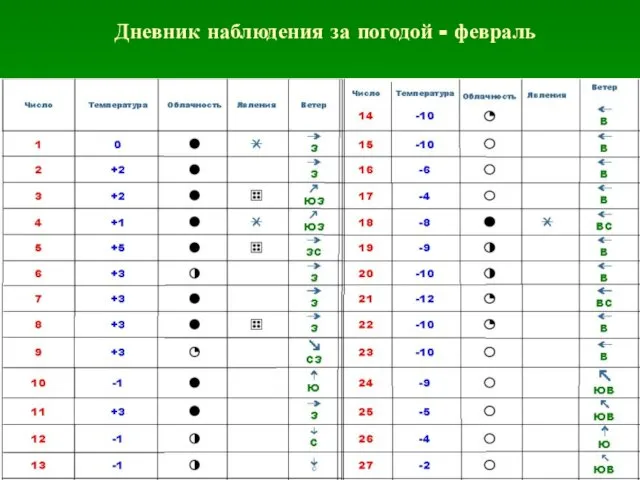 Дневник наблюдения за погодой - февраль