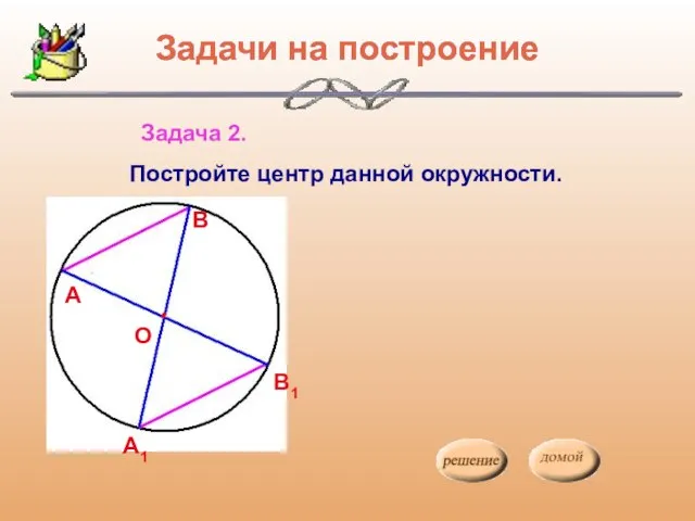 Задачи на построение Задача 2. Постройте центр данной окружности. О А