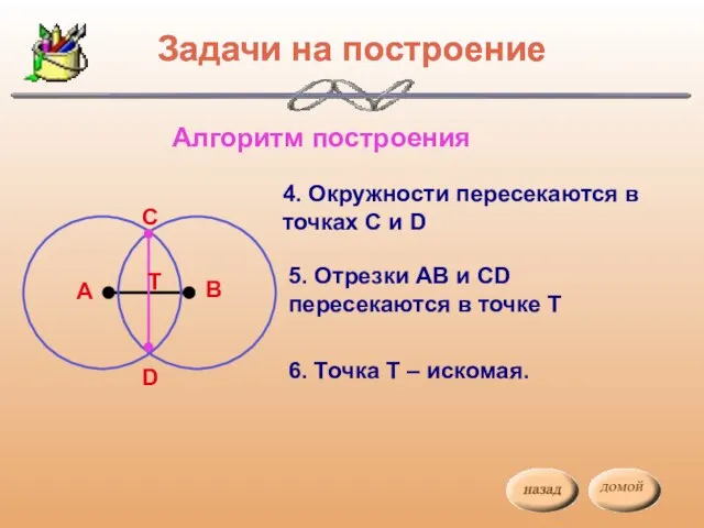 Задачи на построение Алгоритм построения 4. Окружности пересекаются в точках С