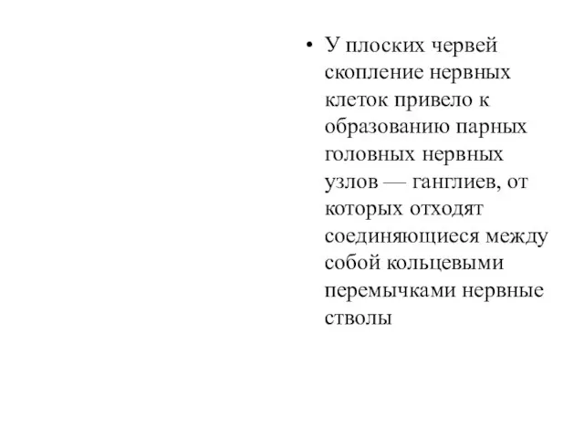 У плоских червей скопление нервных клеток привело к образованию пар­ных головных