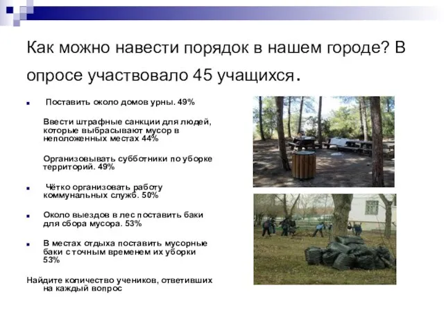 Как можно навести порядок в нашем городе? В опросе участвовало 45