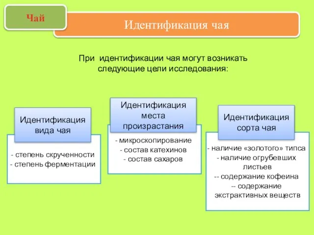 наличие «золотого» типса наличие огрубевших листьев - содержание кофеина - содержание