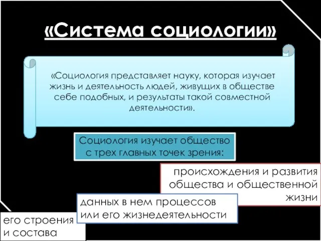 «Система социологии» «Социология представляет науку, которая изучает жизнь и деятельность людей,