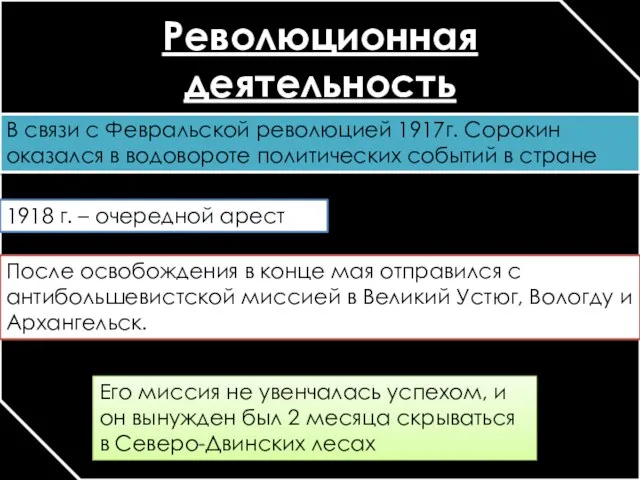 Революционная деятельность В связи с Февральской революцией 1917г. Сорокин оказался в