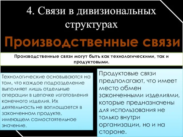 4. Связи в дивизиональных структурах Производственные связи Производственные связи могут быть