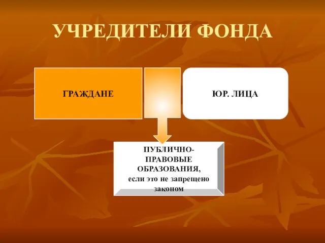 УЧРЕДИТЕЛИ ФОНДА ГРАЖДАНЕ ЮР. ЛИЦА ПУБЛИЧНО-ПРАВОВЫЕ ОБРАЗОВАНИЯ, если это не запрещено законом