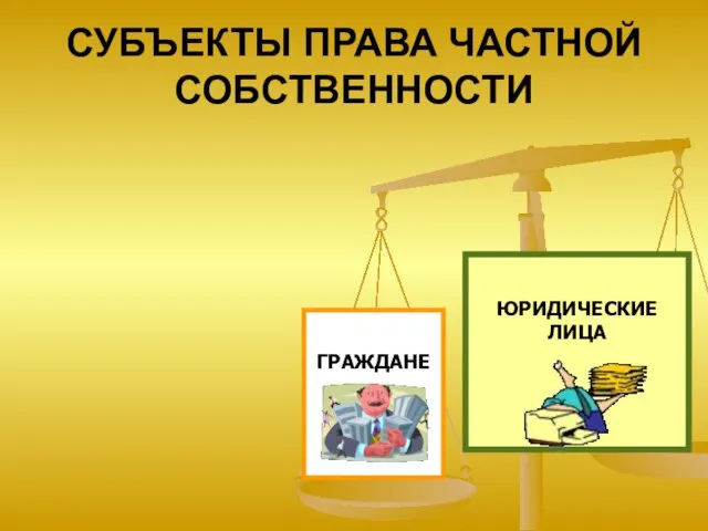 СУБЪЕКТЫ ПРАВА ЧАСТНОЙ СОБСТВЕННОСТИ ГРАЖДАНЕ ЮРИДИЧЕСКИЕ ЛИЦА