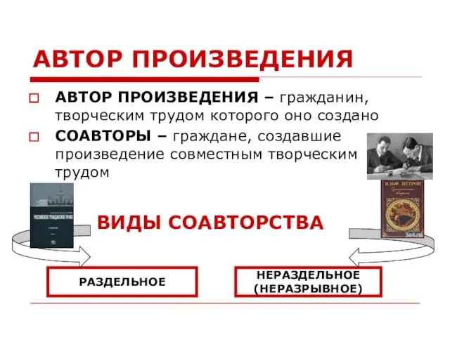 АВТОР ПРОИЗВЕДЕНИЯ АВТОР ПРОИЗВЕДЕНИЯ – гражданин, творческим трудом которого оно создано