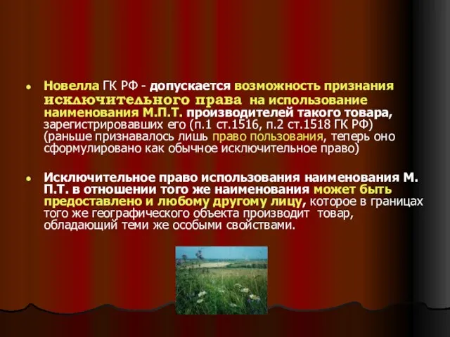 Новелла ГК РФ - допускается возможность признания исключительного права на использование