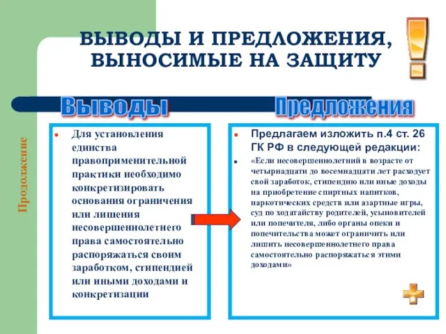 ВЫВОДЫ И ПРЕДЛОЖЕНИЯ, ВЫНОСИМЫЕ НА ЗАЩИТУ Для установления единства правоприменительной практики