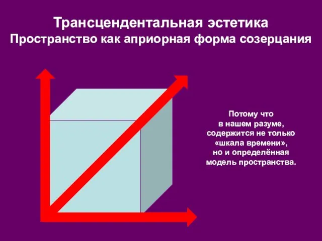 Трансцендентальная эстетика Пространство как априорная форма созерцания Потому что в нашем