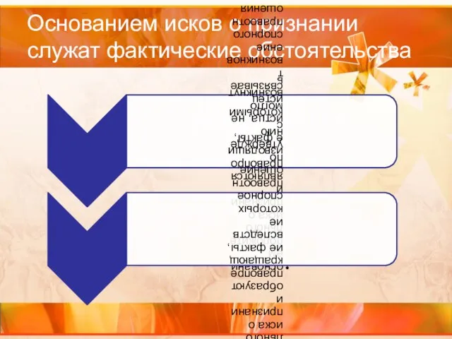 Основанием исков о признании служат фактические обстоятельства