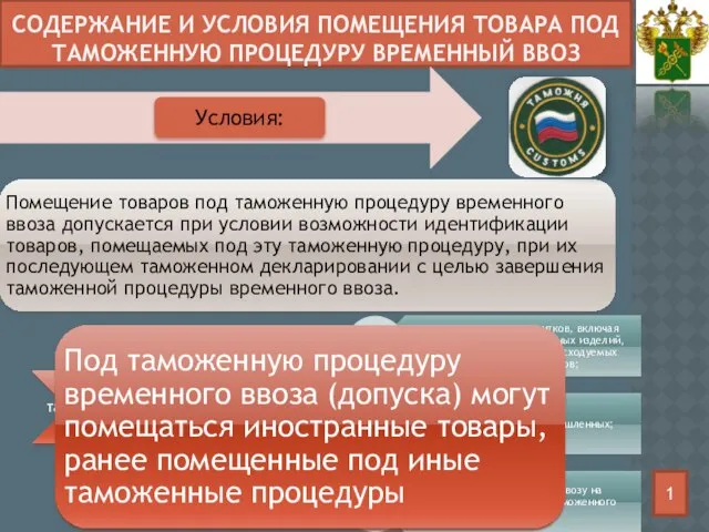 Содержание и условия помещения товара под таможенную процедуру временный ввоз 1