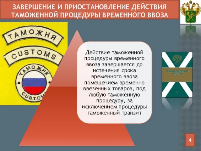 Завершение и приостановление действия таможенной процедуры временного ввоза 4