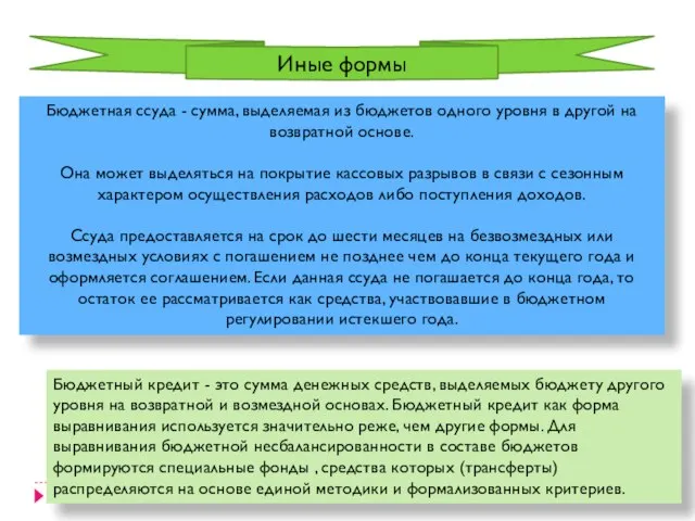 Бюджетная ссуда - сумма, выделяемая из бюджетов одного уровня в другой