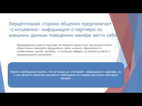 Перцептивная сторона общения предполагает «считывание» информации о партнере по внешним данным