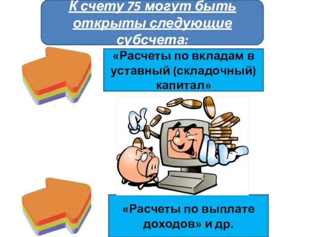 К счету 75 могут быть открыты следующие субсчета: «Расчеты по вкладам