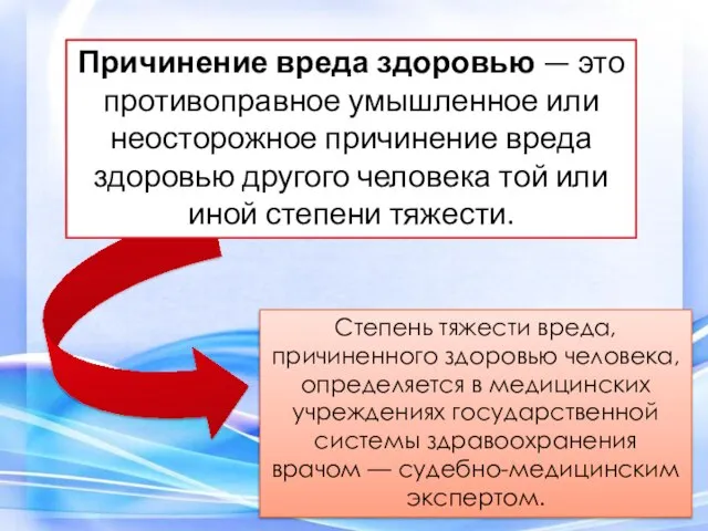 Причинение вреда здоровью — это противоправное умышленное или неосторожное причинение вреда