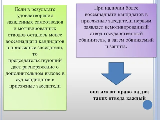 Если в результате удовлетворения заявленных самоотводов и мотивированных отводов осталось менее