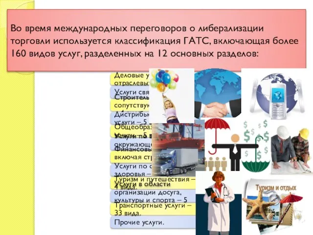 Во время международных переговоров о либерализации торговли используется классификация ГАТС, включающая