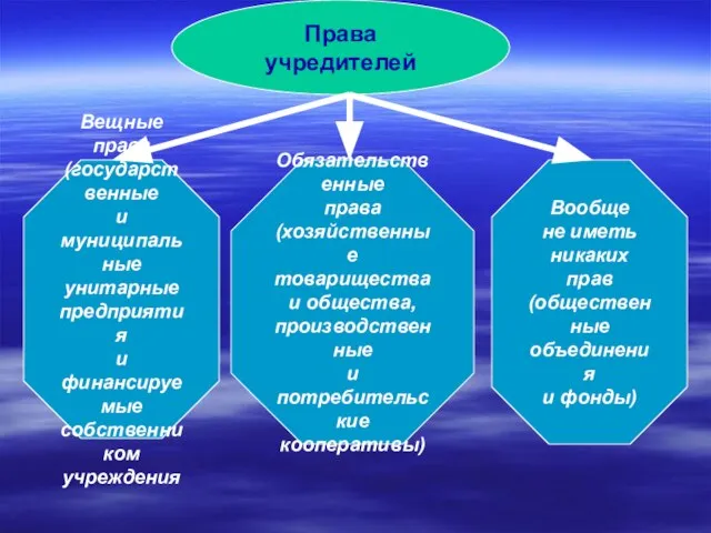 Права учредителей Вещные права (государственные и муниципальные унитарные предприятия и финансируемые
