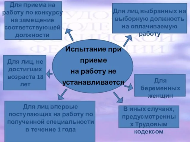 Испытание при приеме на работу не устанавливается Для приема на работу