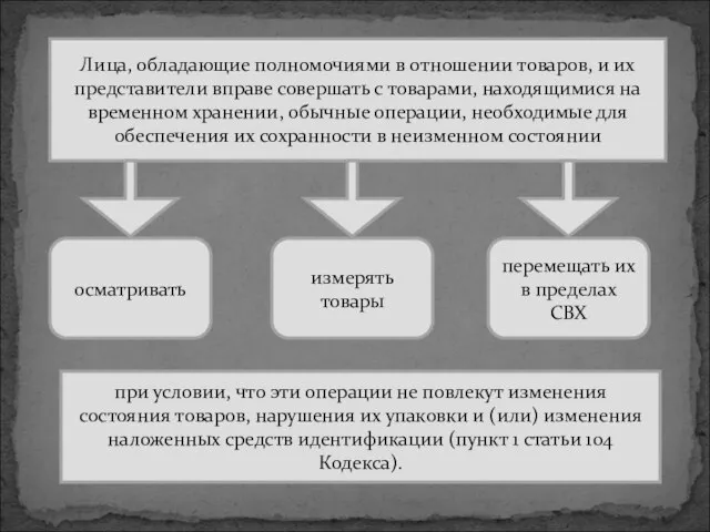 Лица, обладающие полномочиями в отношении товаров, и их представители вправе совершать