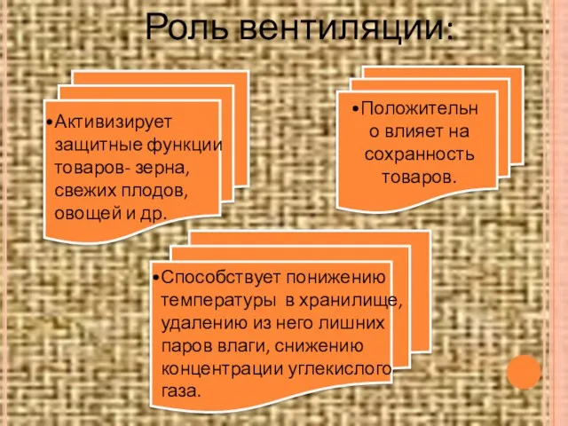 Роль вентиляции: Положительно влияет на сохранность товаров. Способствует понижению температуры в