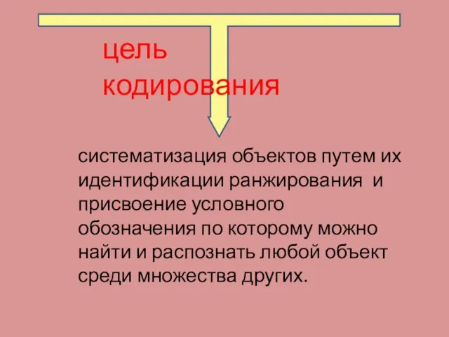 цель кодирования систематизация объектов путем их идентификации ранжирования и присвоение условного