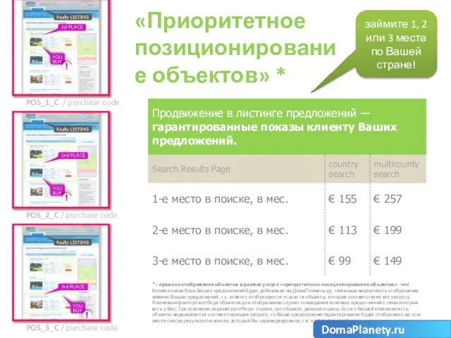 «Приоритетное позиционирование объектов» * займите 1, 2 или 3 места по