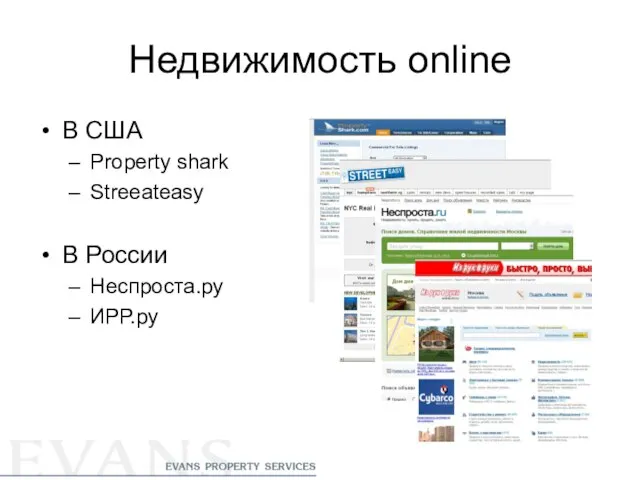 Недвижимость online В США Property shark Streeateasy В России Неспроста.ру ИРР.ру