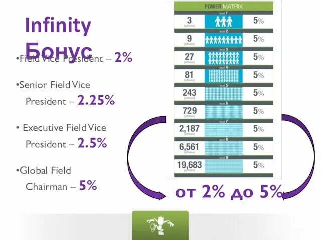 от 2% до 5% Infinity Бонус Field Vice President – 2%
