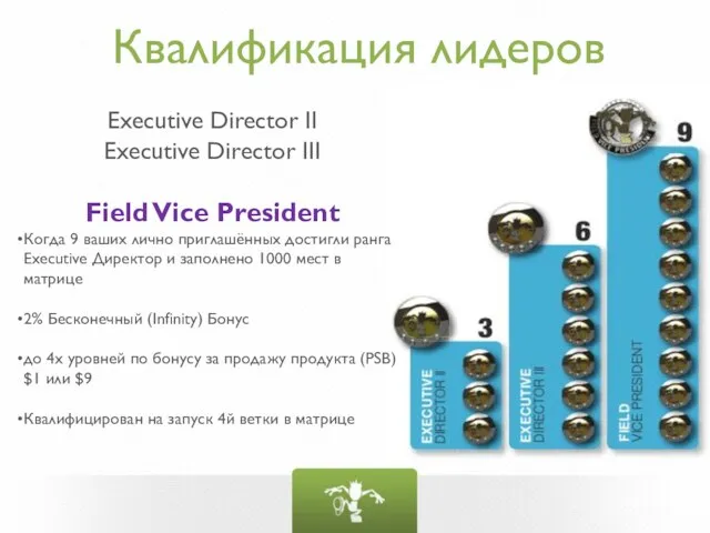 Квалификация лидеров Executive Director II Executive Director III Field Vice President