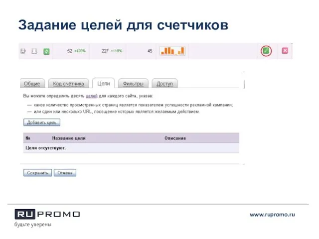 Задание целей для счетчиков www.rupromo.ru