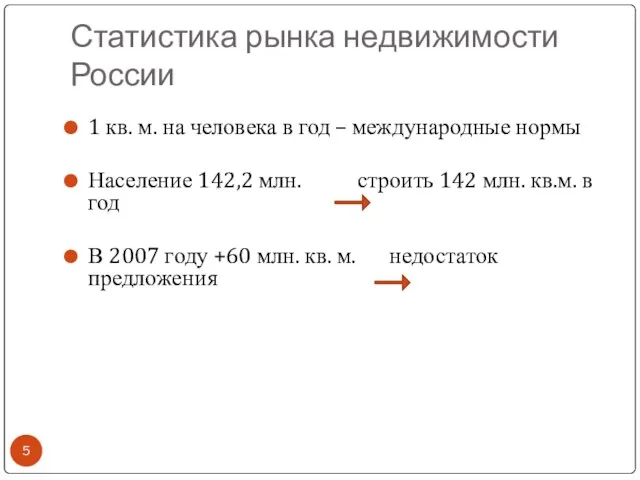Статистика рынка недвижимости России 1 кв. м. на человека в год