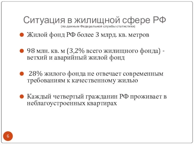 (по данным Федеральной службы статистики) Жилой фонд РФ более 3 млрд.