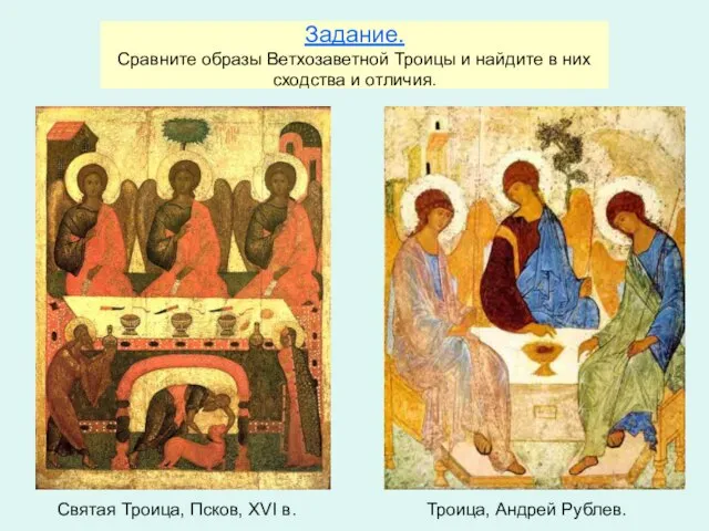 Задание. Сравните образы Ветхозаветной Троицы и найдите в них сходства и