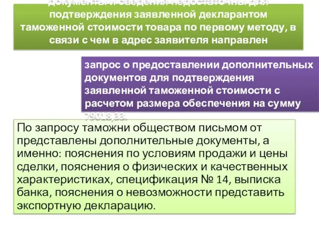 документы и сведения недостаточны для подтверждения заявленной декларантом таможенной стоимости товара