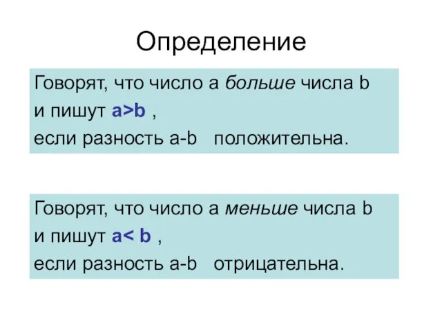 Определение Говорят, что число a больше числа b и пишут a>b