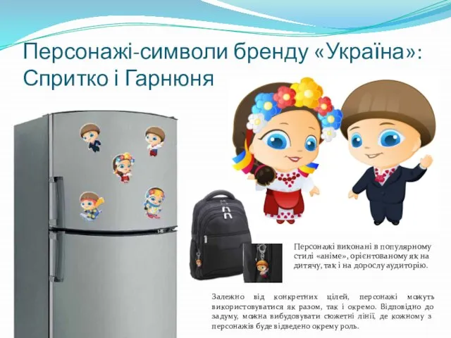 Персонажі-символи бренду «Україна»: Спритко і Гарнюня Персонажі виконані в популярному стилі