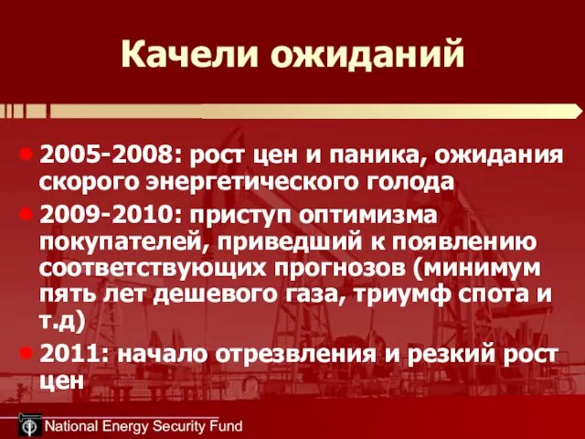 National Energy Security Fund Качели ожиданий 2005-2008: рост цен и паника,