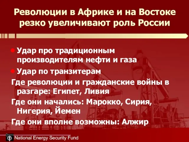 National Energy Security Fund Революции в Африке и на Востоке резко