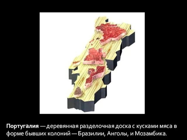 Португалия — деревянная разделочная доска с кусками мяса в форме бывших