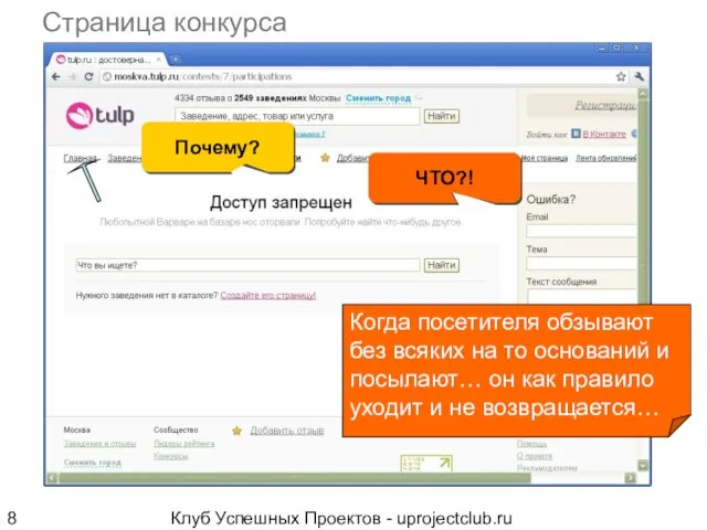 Клуб Успешных Проектов - uprojectclub.ru Страница конкурса Когда посетителя обзывают без