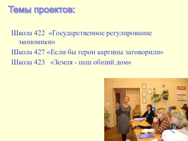 Школа 422 «Государственное регулирование экономики» Школа 427 «Если бы герои картины