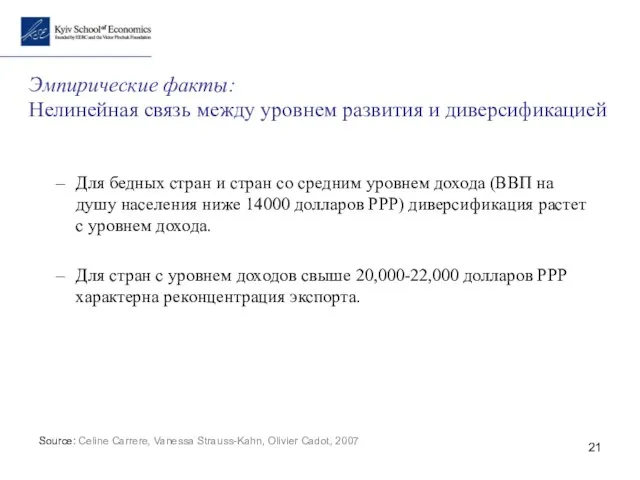 Эмпирические факты: Нелинейная связь между уровнем развития и диверсификацией Для бедных